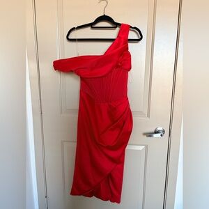 House of CB Vibrant Red One-Shoulder Dress